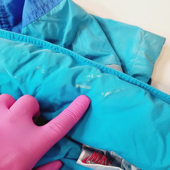 VTG Nike Gray Tag Anorak M Cropped Boxy Tapered Hem Stow Hood 90s Pullover Teal - Picture 5 of 7